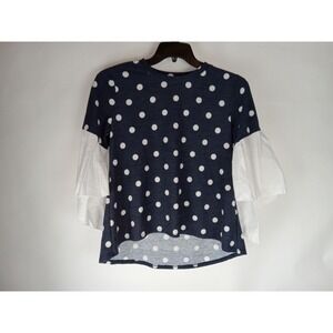 Camille & Co Women's Polka Dot ‎ Blue White Flutter Sleeves  Pullover Top size S